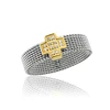 8mm Gold Cross CZ Silver Stainless Steel Screen Ring, Woven Mesh Band