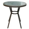 Dark Wood Look Finish Round Restaurant Table with Rattan Table Top