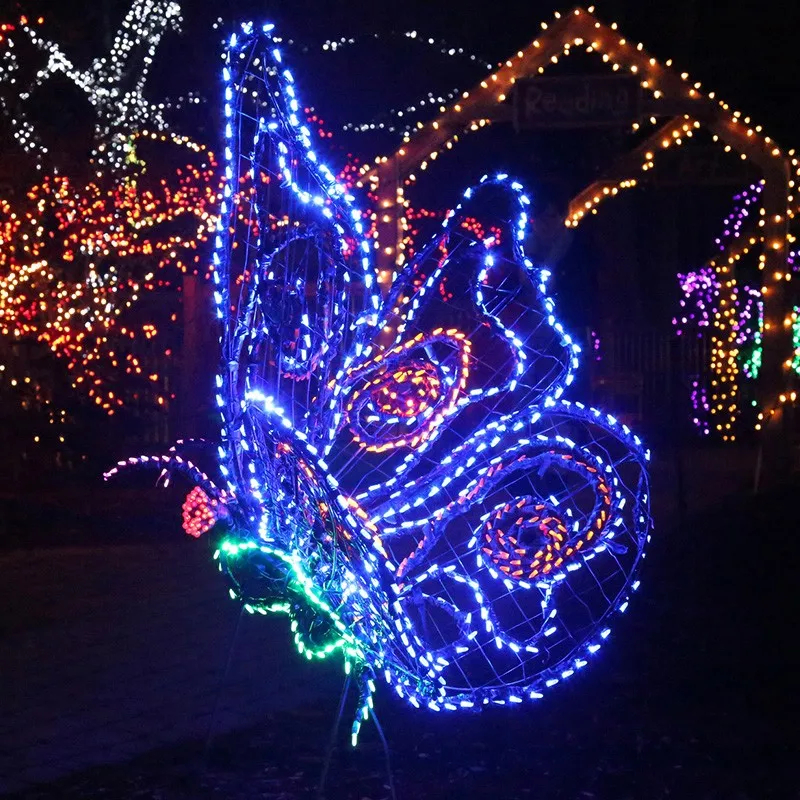 Outdoor 3D LED lighted wire frame butterfly animal sculpture for