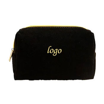 Luxury Black Velvet Cosmetic Bag,Makeup Bag Cosmetic Pouch With Gold ...