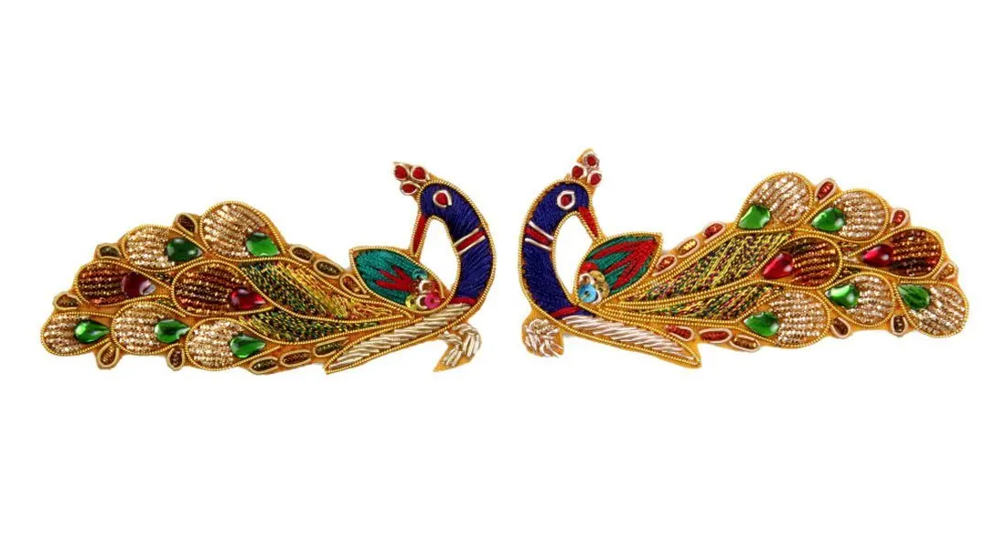 Indian Fabric Motifs Appliques Patches - Peacock Zardozi Applique Patches - Set of right/left patch -sku 100210