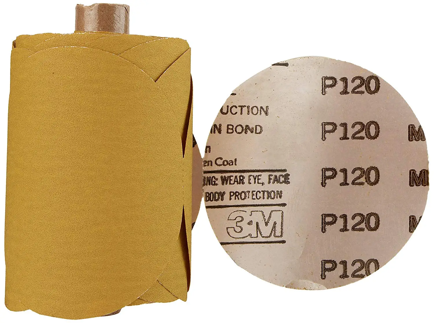 3M 255L P120 Grit, 5" Diameter Aluminum Oxide Gold Film Disc with Stikit Adhesive Backing Roll