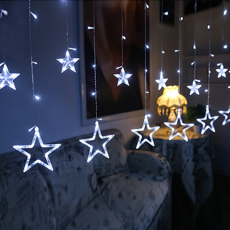 Led String Star Curtain Lights Warm White Decor 10 Stars 138 LEDs Window Icicle DIY Lighting for Wedding/Christmas/Holiday/Party