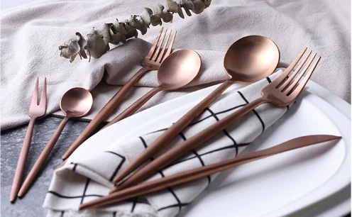 Used restaurant wedding flatware set stainless steel gold cutlery set white handle