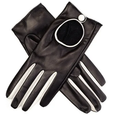 Black and white women leather driving gloves
