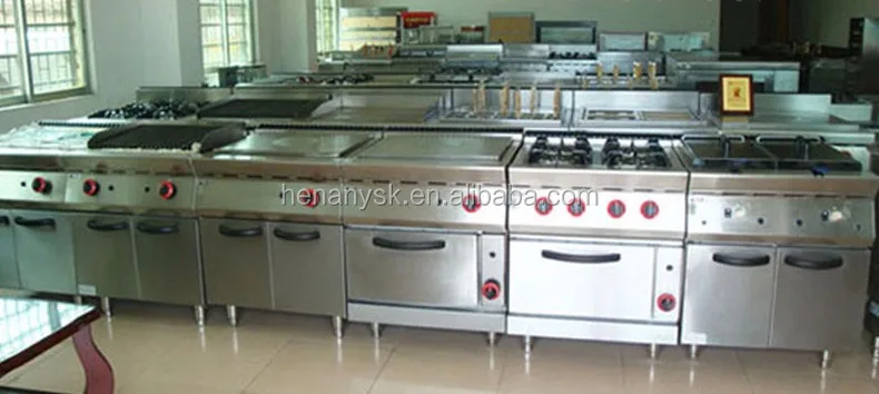  IS-GH-977 commercial Kitchen Equipment With cabinet 6 Burners Gas Cooking Range gas electric oven multifunctional cooker