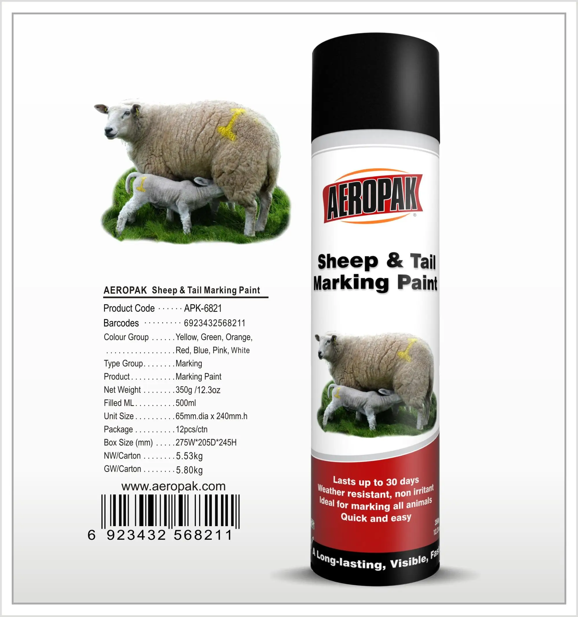 Aeropak Eco-friendly Color Sheep and Tail Marking Spray Paint for animal