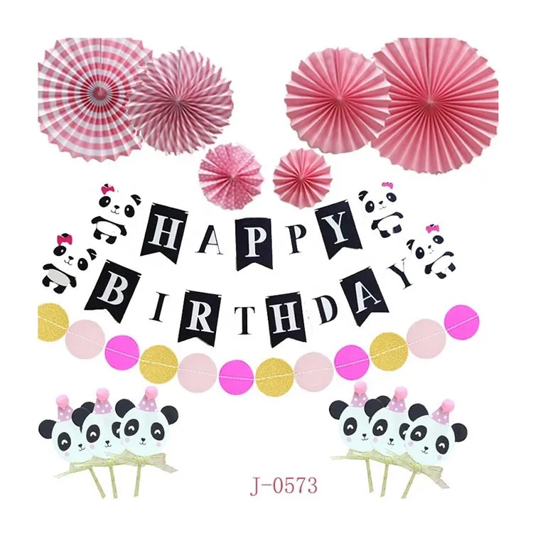 Wholesale Panda Happy Birthday Banner With Cake Toppers Panda