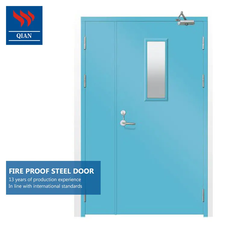 Security Metal Door Fire rated Steel Door with Fireproof Glass Window