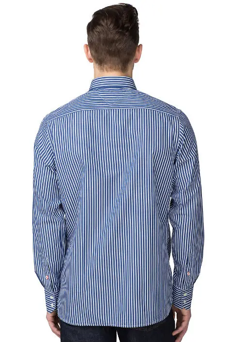 Estilo Italiano Última Marca De Diseño De Algodón De Cuello Hombre Azul Italiano Rayado Camisa Estilo Informal Cuello