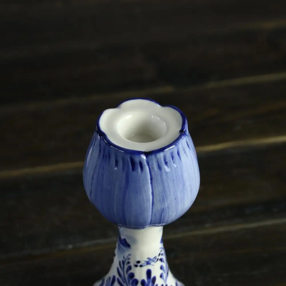 ceramic blue and white stoneware candle holder