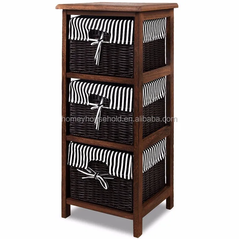 Solid Wood Furniture Willow Basket Wicker Drawers Chest Bathroom