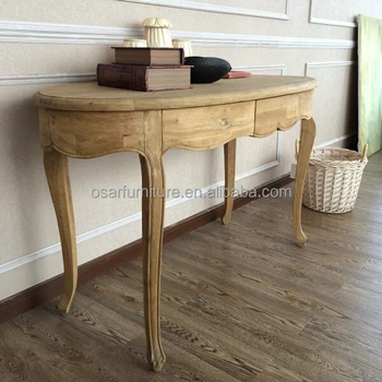 Osar Oak Wood French Style Antique Oval Entryway Table Console