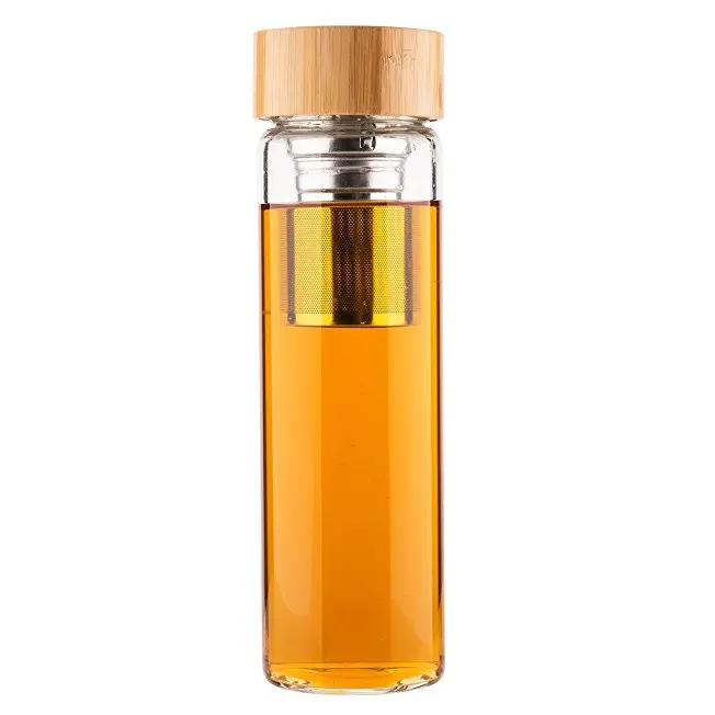 wholesale 500ml custom glass water bottle, double wall glass bottle with bamboo cap