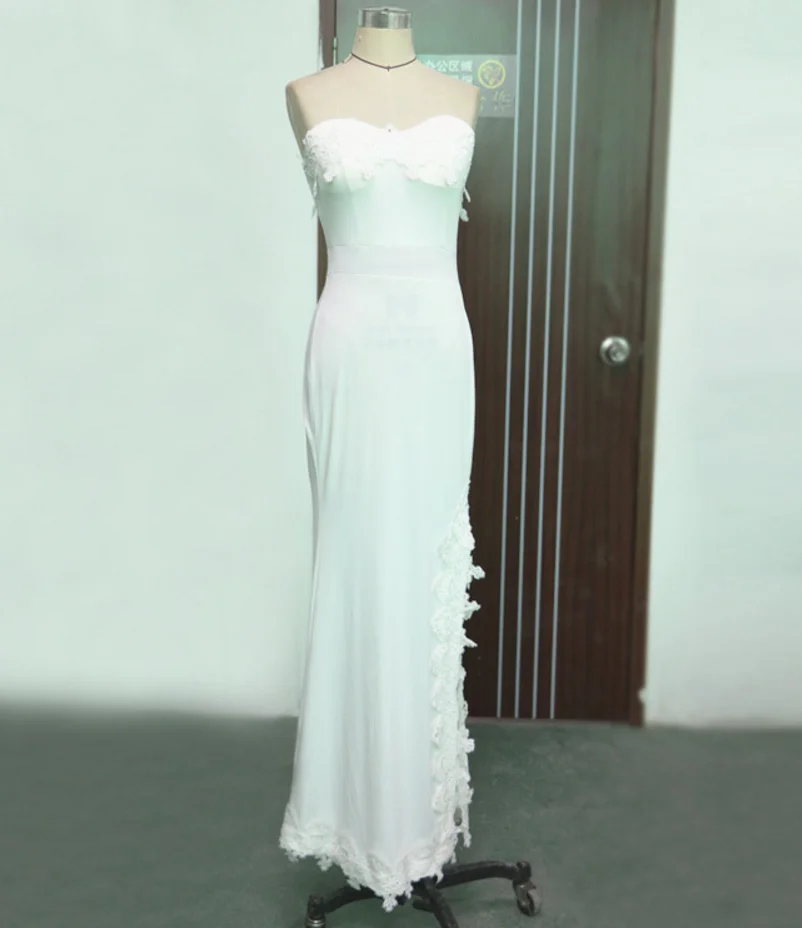 New High-end Dress High Slit Lace Prom Tube Dress Sleeveless Strapless White Front Slit Wedding Dress