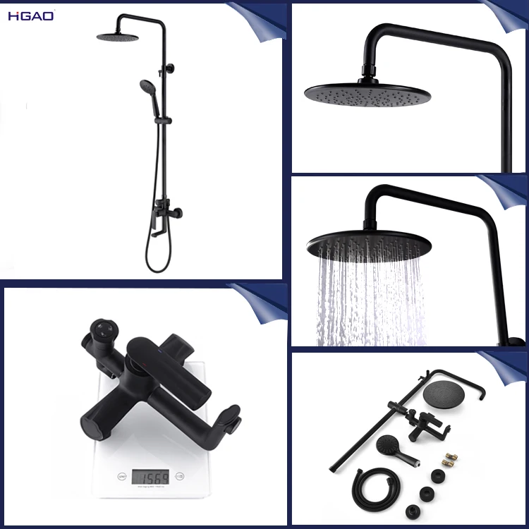 Hot Selling Black Chrome Exposed Pipe Shower System With 8" Rain Shower