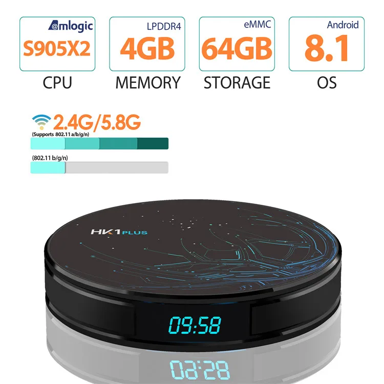 Factory Direct HK1 PLUS Amlogic S905X2 ram LPDDR4 2GB 4GB Android 8.1 3d converter 254 tv tuner box