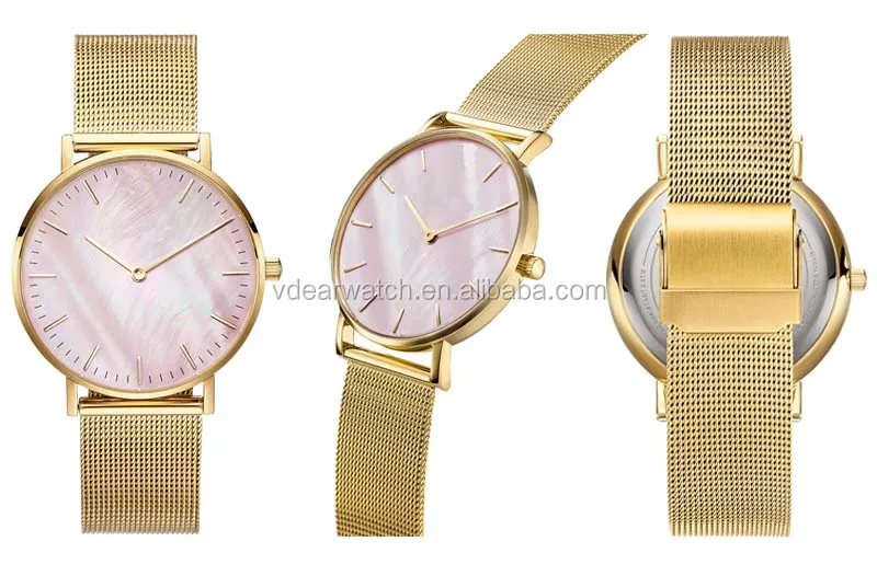 Make your own brand blank watch case minimalist ladies colorful mother of pearl watch dial