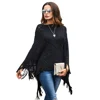 Women Autumn Sweater Black and White Tassel Sequins Knitted Shawl Cloak Ladies Woman Hollowed Out O-neck Clothes Tops