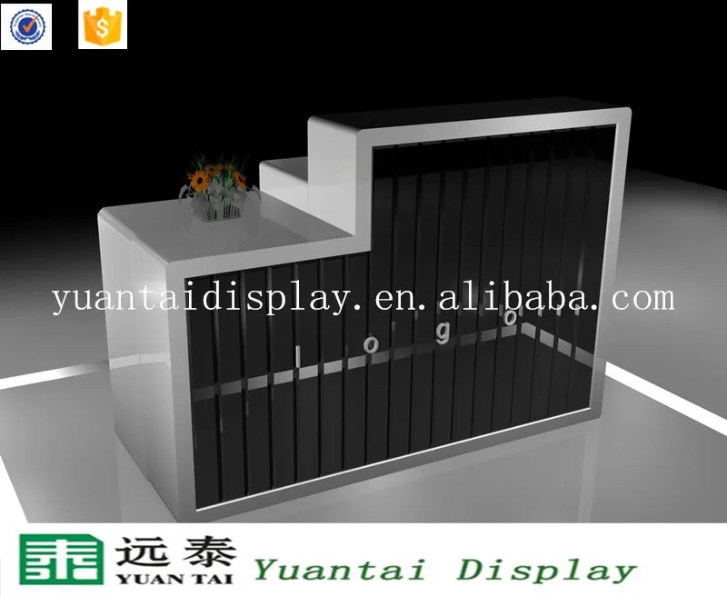 Black Gloss Finish Reception Desk Wooden Cash Table High Modern