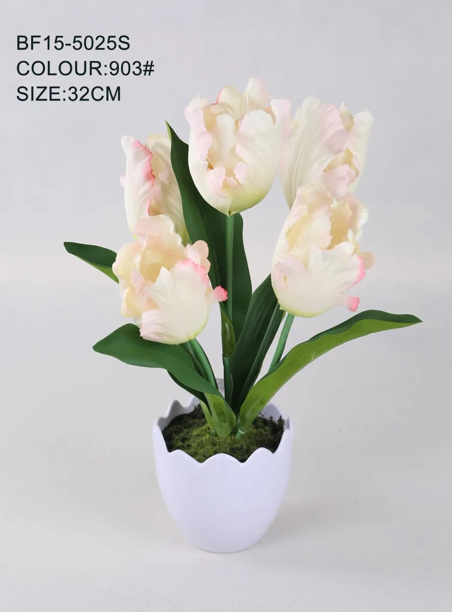 32 Cm 5 Bunga  Kepala Cream Buatan Tulip  Bunga  Di Pot 