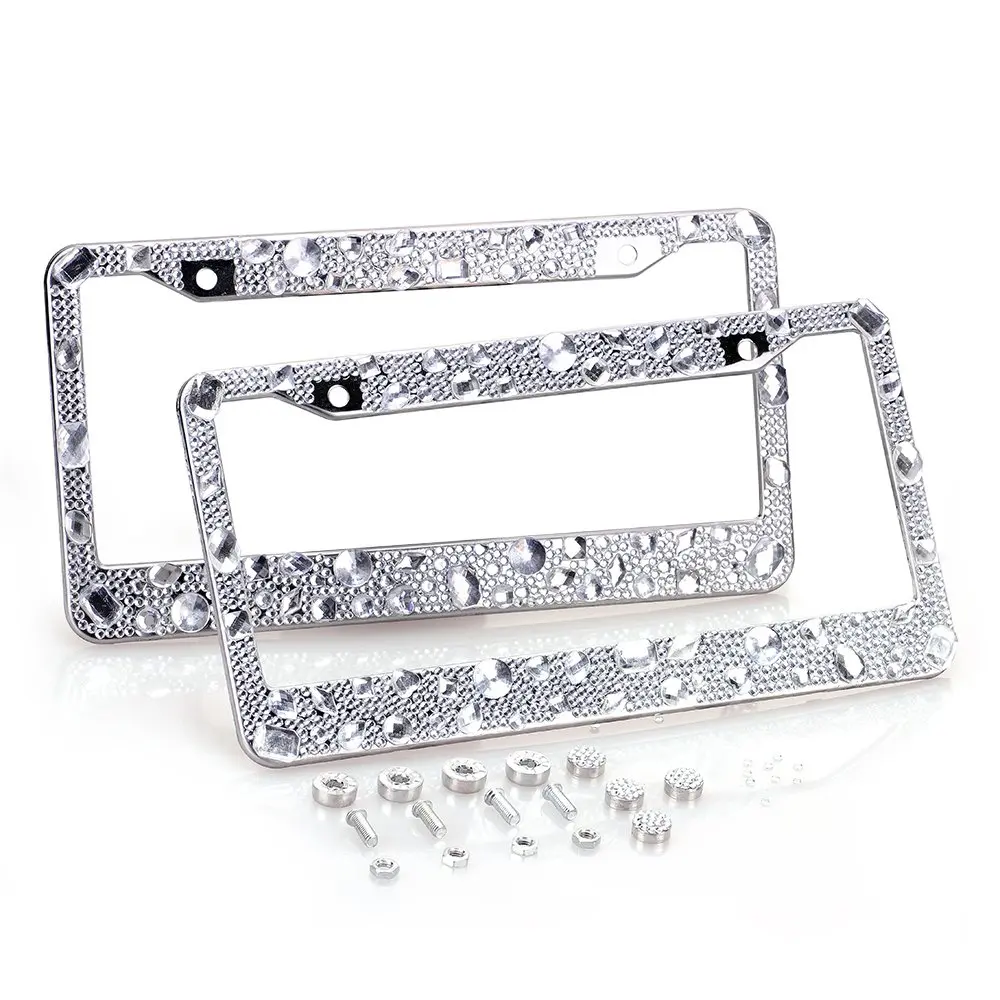 ZATAYE Bling License Plate Frame 2 Pack Luxury-2 Pure Handmade Waterproof Glitter Rhinestones Diamond Crystal License Frames Plate for Both Front and Back License Tag