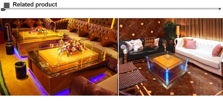 Gold color glass and stainless steel ktv table bar and lounge furniture