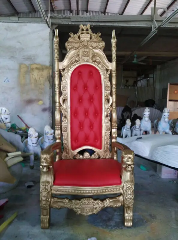 Giant Mahogany Throne Chair King Queen Santa Claus Antique Red Velvet