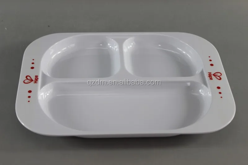 White 3 Divide Plate, Melamine Dinner Plate For Kids