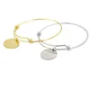 60mm Adjustable Stretch DIY Lettering Round Pendant Jewelry Stainless Steel Small Round Charm Tag Bangle