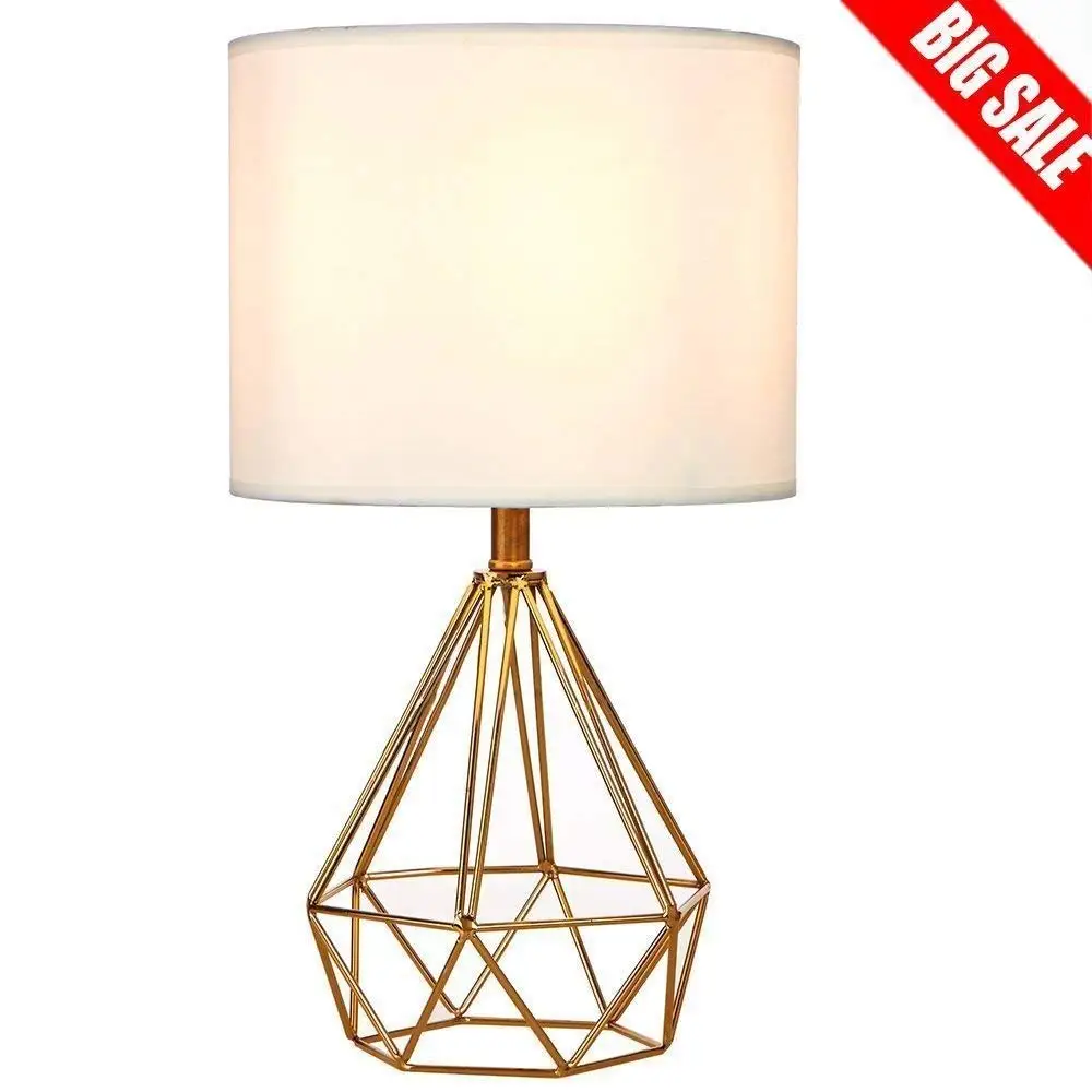 SOTTAE Modern Style Golden Hollowed Out Base Living room Bedroom Beside Table Lamp, Desk Lamp With White Fabric Shade