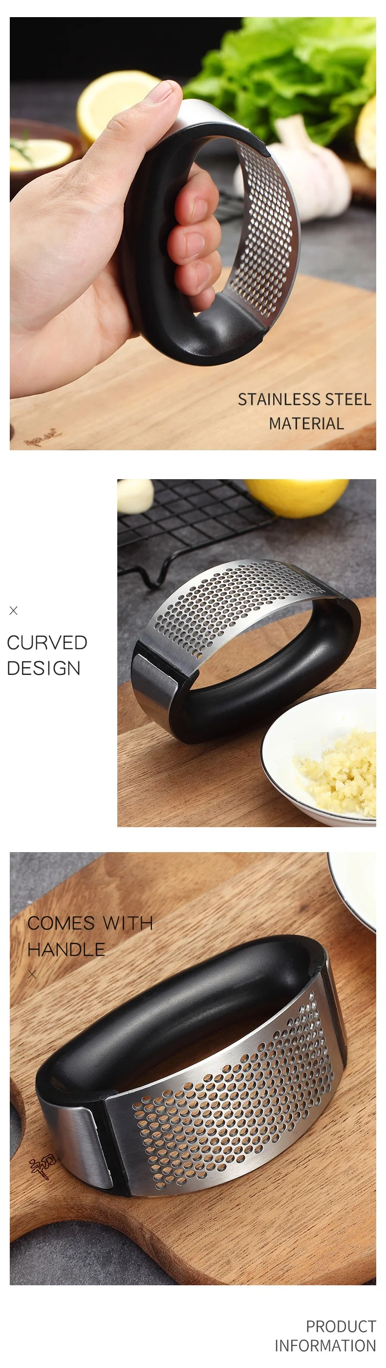 Good Quality Kitchen Accessories Food Grade 304 Stainless Steel Ginger Chopper Garlic Crusher Vegetable Tools Garlic Press