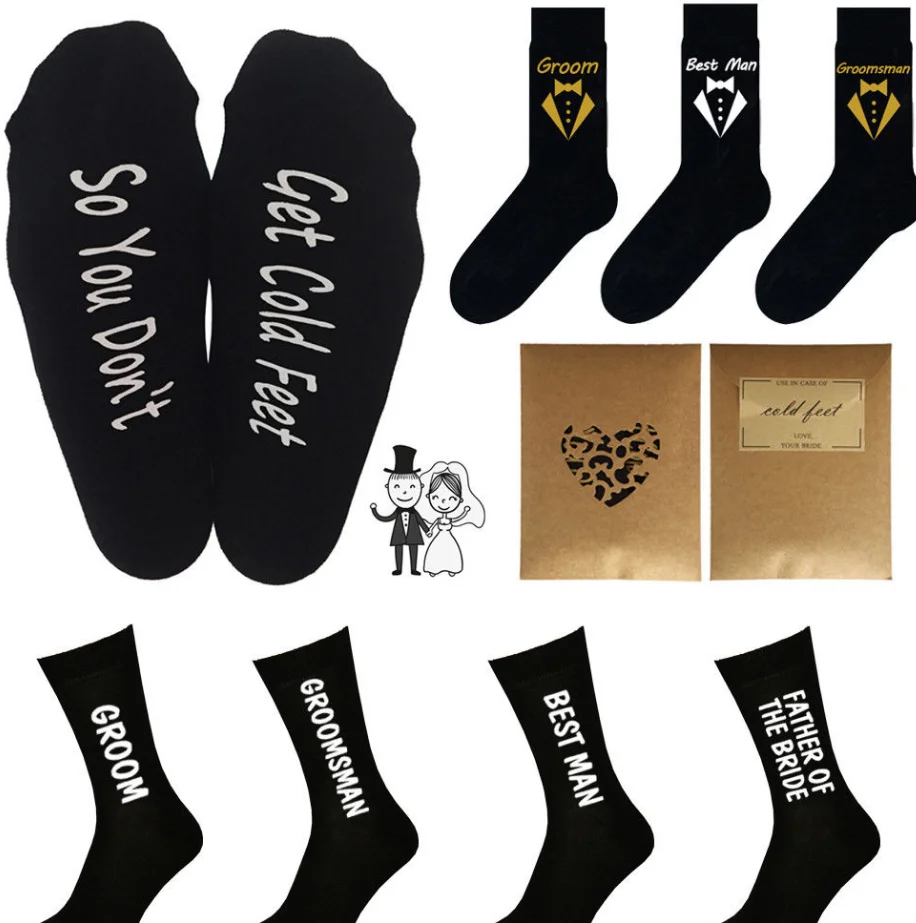 Wedding Black Dress Socks Groom Groomsman Bestman Father Party Mens ...