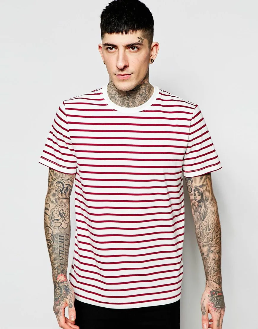Wholesale Mens Clothing 100% Cotton Red White Striped T-shirts Stylish ...