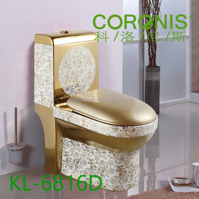 Super Luxury Gold Colored Golden Ceramic Toilet Commode With Red Or