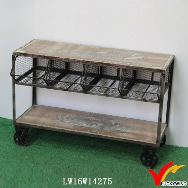 Vintage stijl hout metalen industriële caster meubelen dressoir ...
