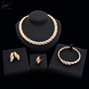 Yulaili Simple Mini Twist and Turn Leaf Jewelry Set Women Casual 18K Gold Plated with Shining Rhinestone Necklace and Bangle Set