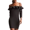Women's Off-the-Shoulder Flounce Bodycon Dinner Party Evening Dress