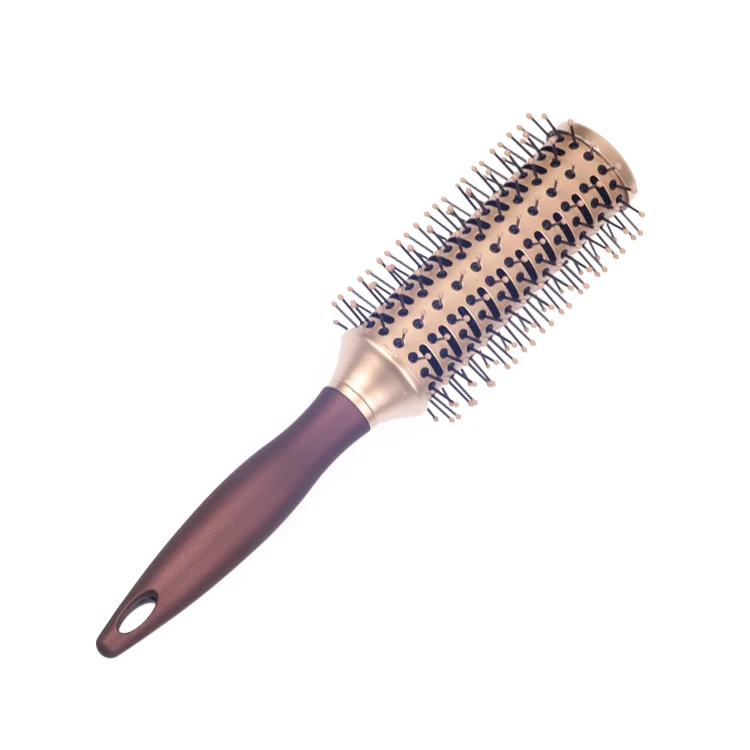 EUREKA 9511CEG-BR Aluminum Barrel Styling Round Hair Brush for All Hair Types Ball-Tip Nylon Pins Anti-Slide Handle Hairbrush