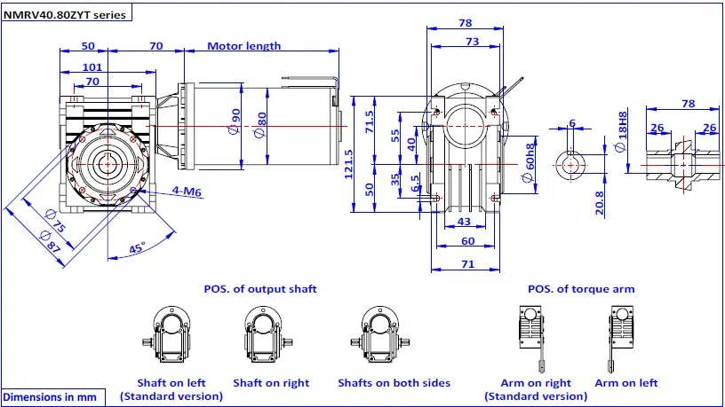 NMRV040.80ZYT Series direct drive worm gear reducer motor with gearbox RV040  12v 24v 48v 72v