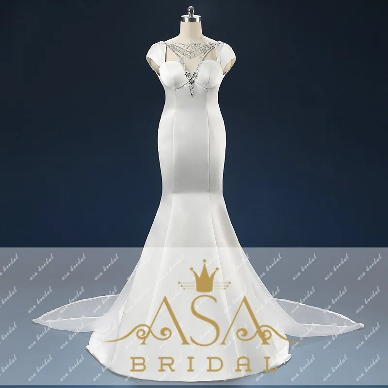 Asaw06 Elegant Cap Sleeve Open Back Glass Crystals Beading