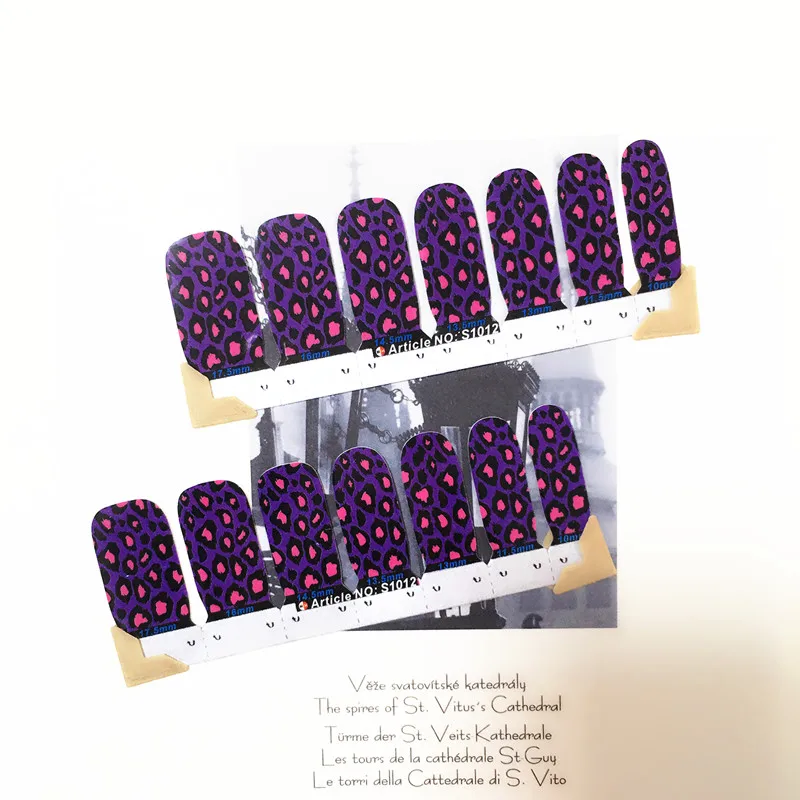 Leopard Purple Sexy Nail Arts Sticker 14 pcs set Waterproof Nail Decal Art Sticker Gel