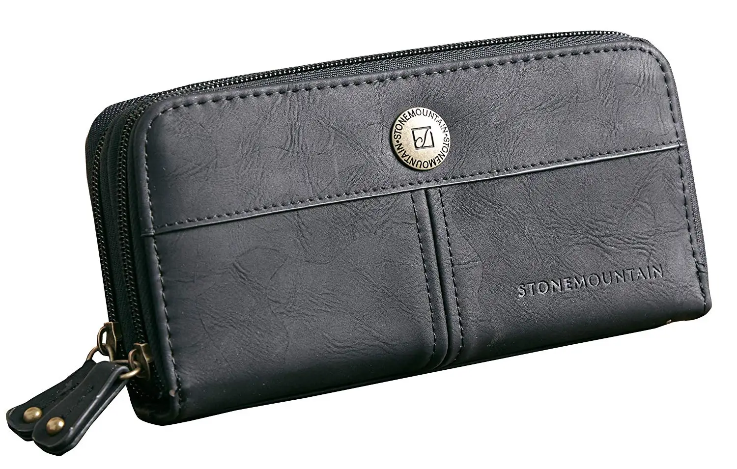 Buy Womens Wallet Leather Double Zipper Zip-Around Multi Card Cash Coin Organizer Clutch Purse ...