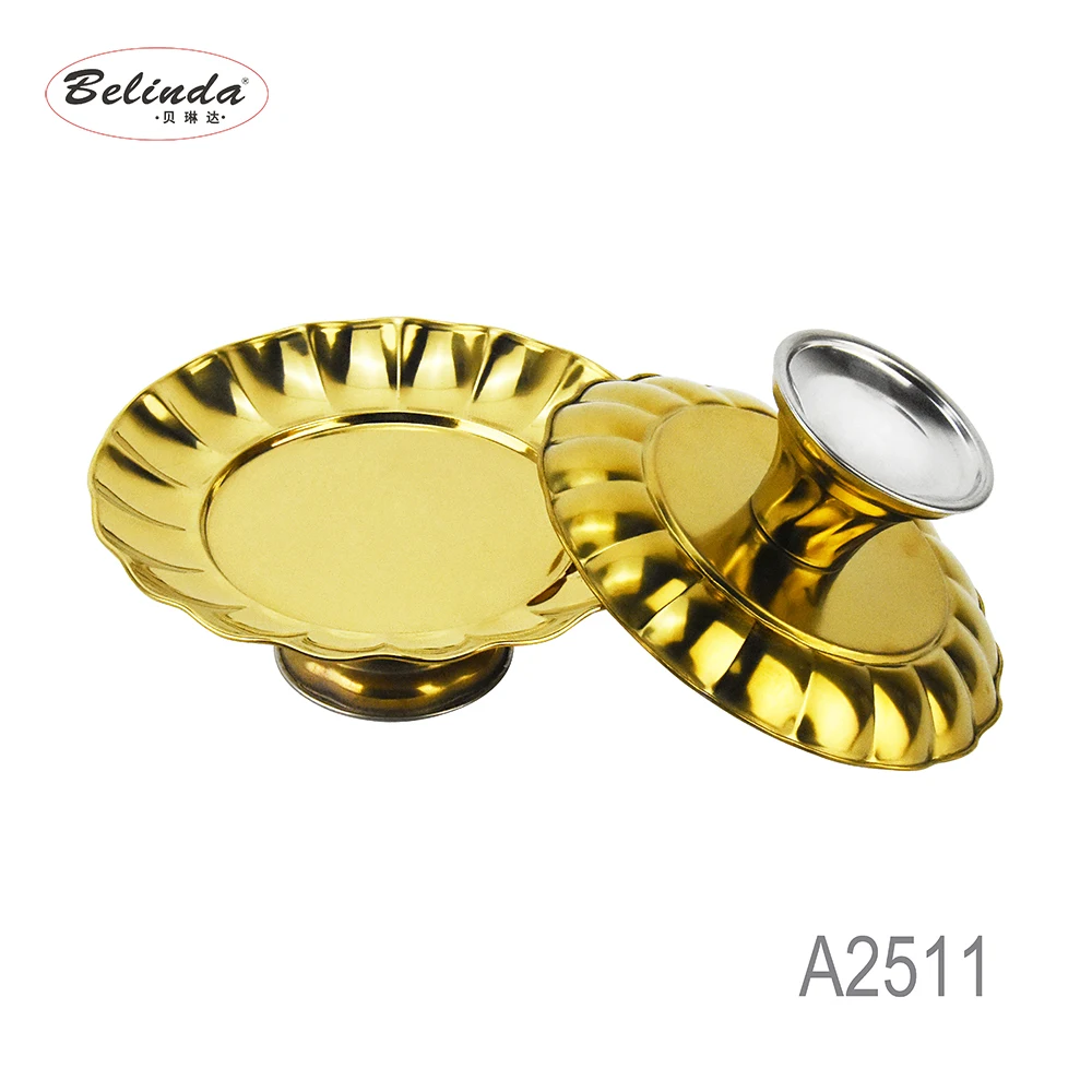 Fruit Dessert Wedding Serving Platter Stainless Steel Gold Pedestal Bowls 