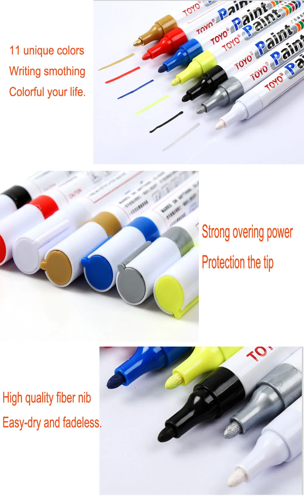 11 Color Permanent Paint Pen Marker Tire Wood Metal,Car Repair ...