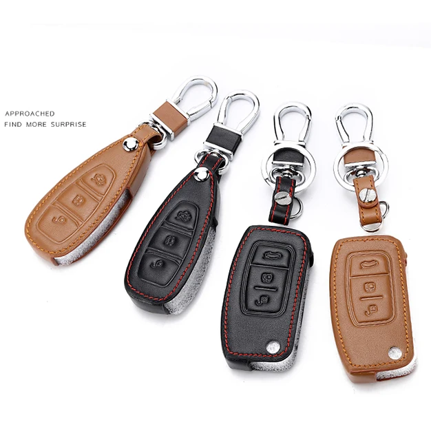 Car Leather Key Cover Case Protector  3 folding key case Black 1pc 