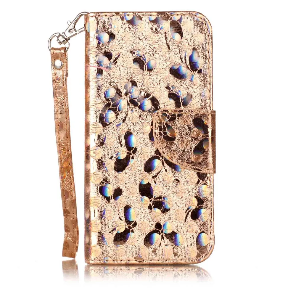 Book Wallet Laser butterfly leather flip phone case for Iphone 7/7plus