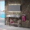 Solid Surface Bathroom Sink With Stainless Steel Freestanding Leg