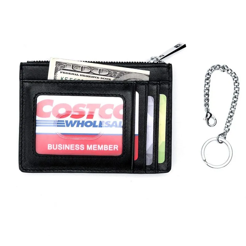 Slim Credit Card Holder Rfid Blocking Front Pocket Vegan Leather Zipper
