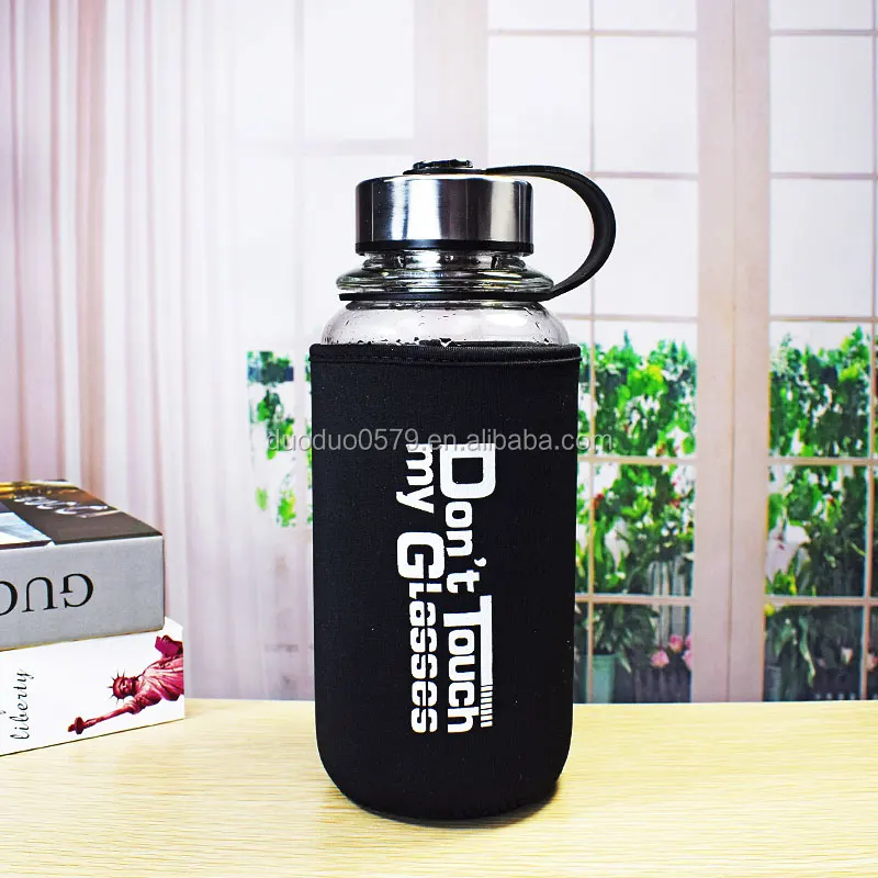 Yxj011 700ml 1000ml Factory Frosted Glass Water Bottle With Sleeve Lid ...